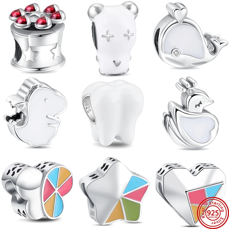 

New Original Design 925 Silver Amulet Cute Animal Heart Tooth Pendant Bead Charm Fit Pandora Bracelet For Women Jewelry Gift DIY