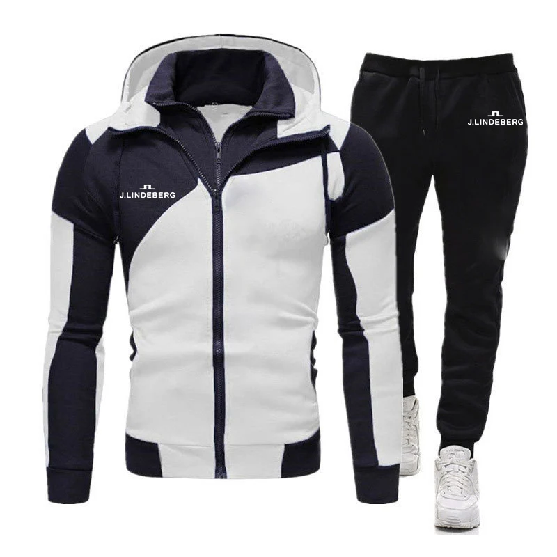 

J Lindeberg Printed Men's Fashion Zipper Hoodie Sportswear Men Jogging Casual Tracksuit Running Sport Suits+Pant 2Pcs Sets