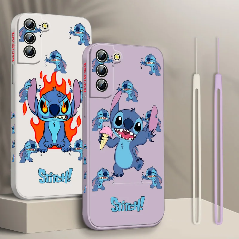 

Stitch Little Monster Disney Liquid Left Rope Phone Cover For Samsung Galaxy S22 S21 S20 FE S10 Note 20 10 Ultra Lite Plus Case
