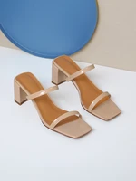 2022 one word with high heels summer sandals female middle heel french half slippers fairy outside shoes