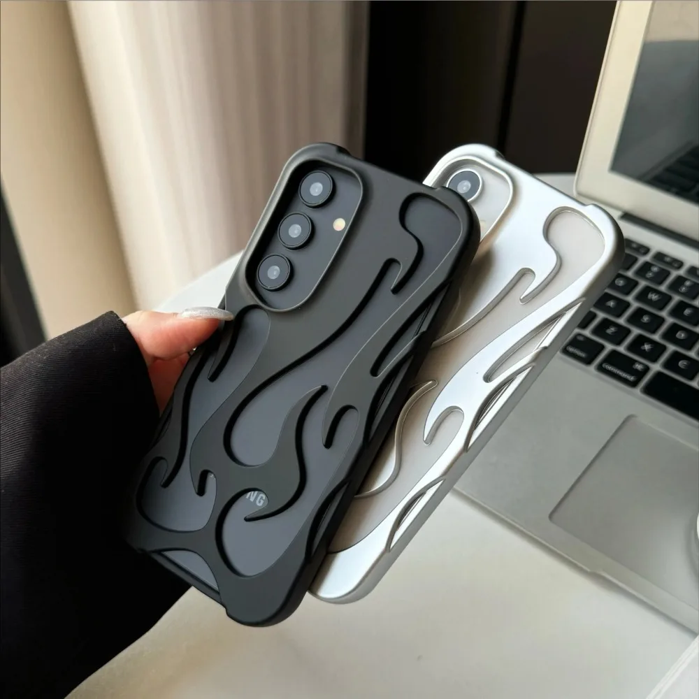Electroplating 3D Flame Pattern Phone Case for Samsung Galaxy S25 S24 S23 S22 Ultra A55 A16 A06 A15 A54 Frosted Shockproof Cover
