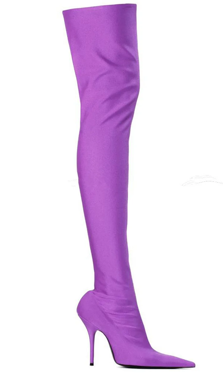 Luxury Sexy Elastic Pointy Toe Thigh High Boots Ladies Fashion Floral Stiletto High Heel Boots Women Luxury Warm Slip on Shoes