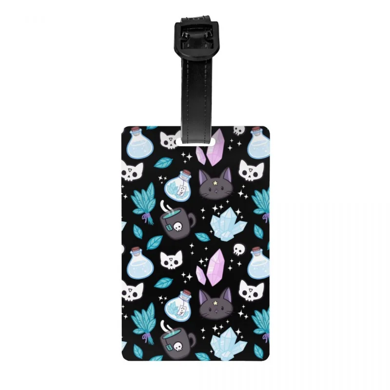

Custom Herb Witch Luggage Tag With Name Card Halloween Witchy Spooky Cat Privacy Cover ID Label for Travel Bag Suitcase