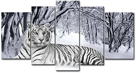 

Crazy - 5 Pieces White Painting The Picture Print On Canvas Animal Pictures Modern Artwork For Living Room Dining Room Home