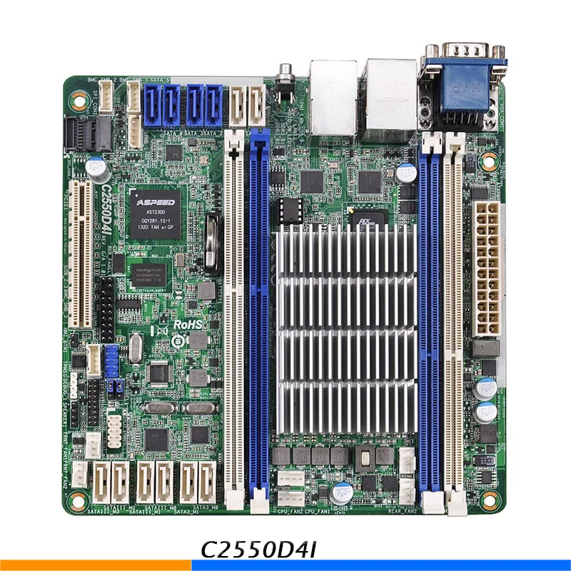

RMHUNTIC Server Motherboard For ASROCK C2550D4I IPMI Built-in 4-Core CPU C2550 64GB UDIMM DDR3 High-Quality