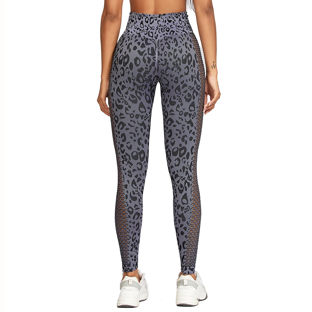 Seamless Leopard Print Leggings Women High Waist Hollow Yoga Pants Workout Fitness Push Up Sexy Leggins Elastic Skinny Trousers