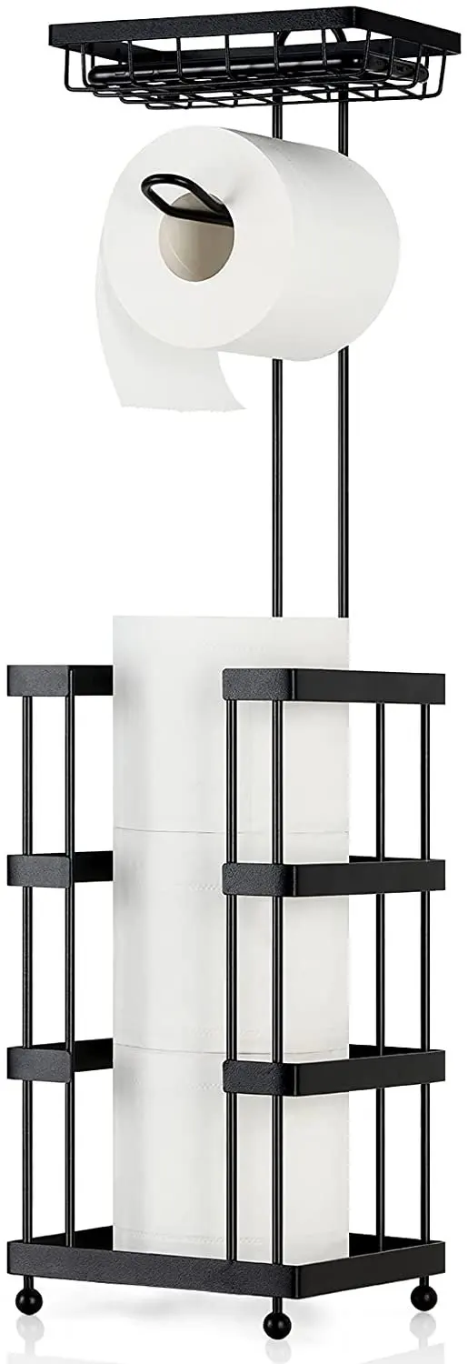

Bathroom Freestanding Toilet Paper Holder for 4 Rolls with Cell Phone Shelf,Black