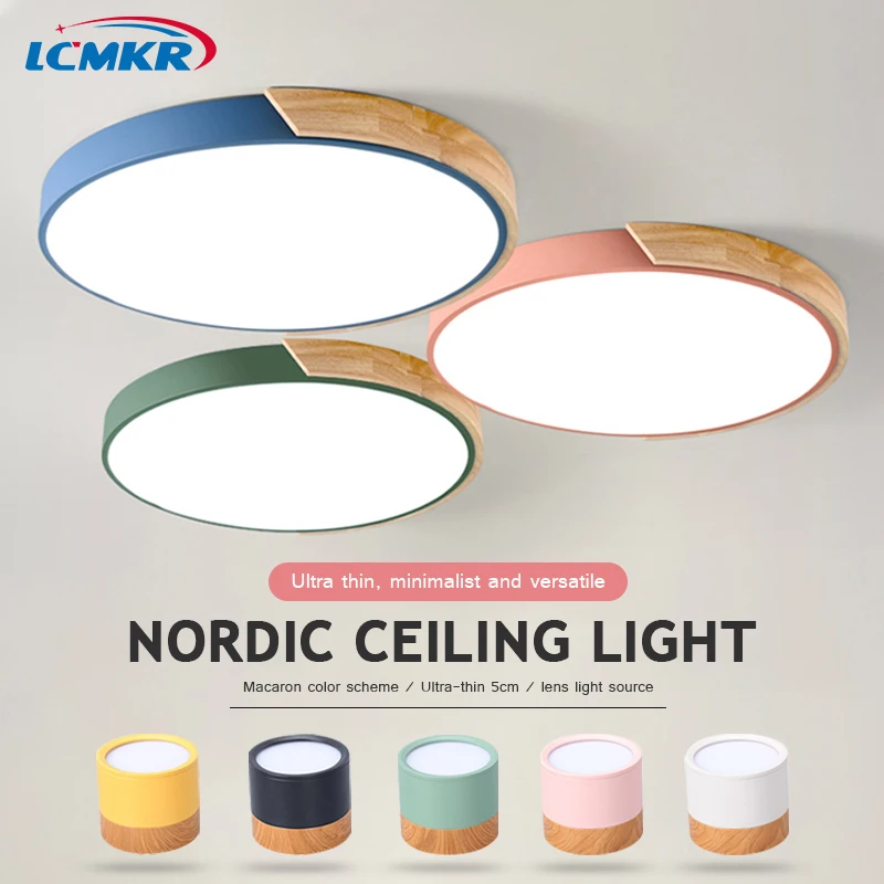 

Nordic Square/Round Led Ceiling Lamp Wood Grain Light with 3 Colors Home Lighting 24W 30W 36W for Kitchen Corridor Home Decor