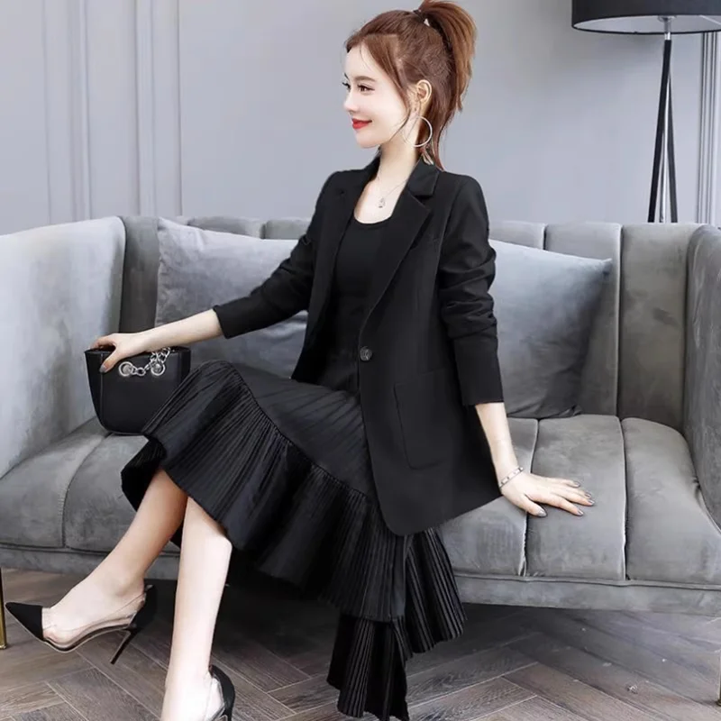 Professional Casual Blazer Jacket Female 2023 Spring Autumn Slim Long Sleeve Pocket Button Stitching Blazer Jackets Women's Tops