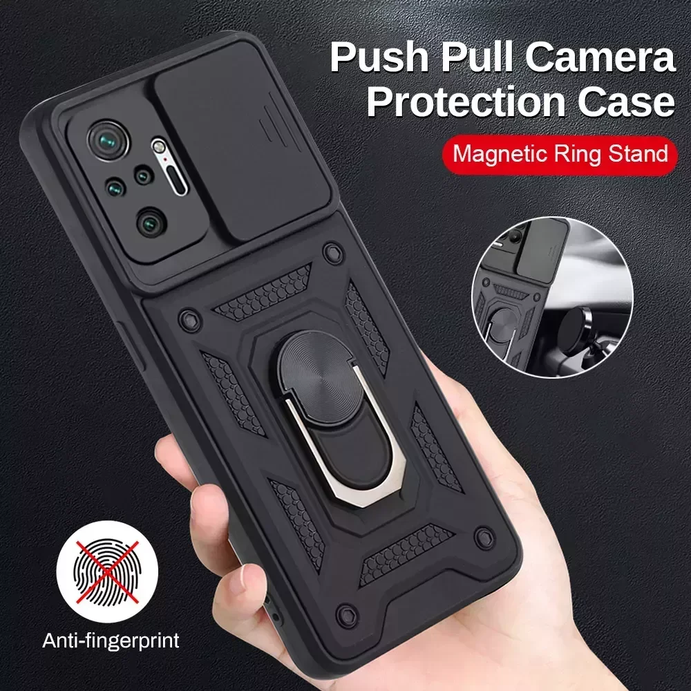 

New Arrival Original For Redmi Note 11 10 Pro 11S 10S Car Magnetic Ring Stand Push Pull Camera Protect FundaRedmy Note11 Case Ar