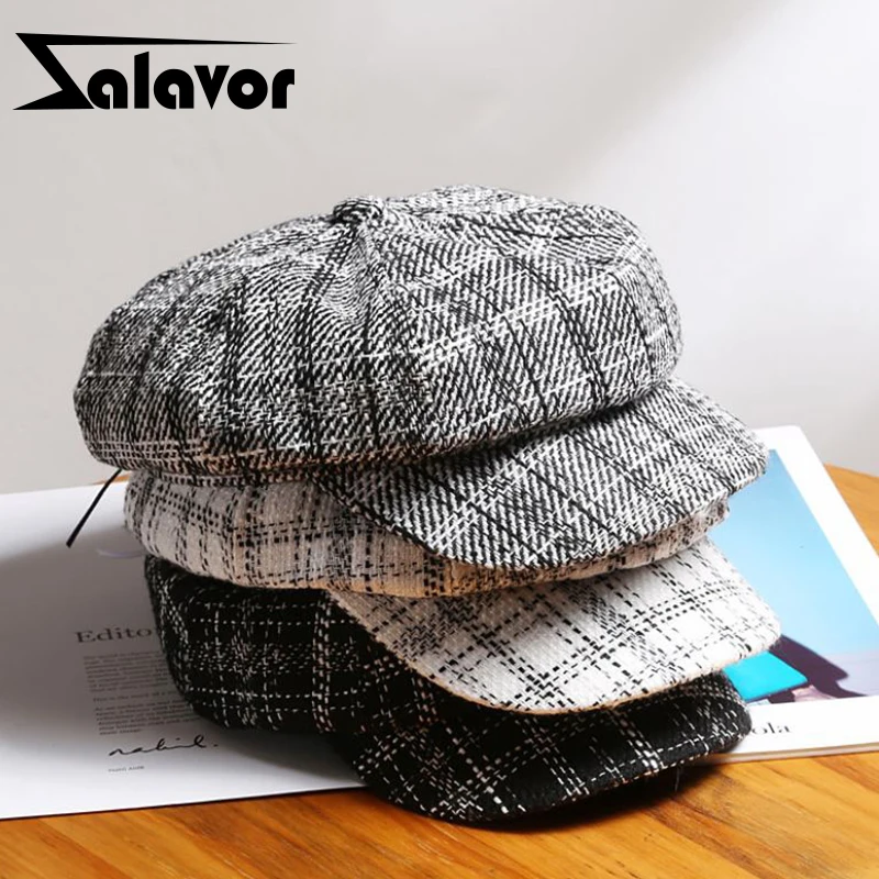 

ZALAVOR Octagonal Hat Women Retro Plaid Beret Caps Outdoor 2022 New Fashion Street Travel Cap Lady Casual Daily Headdress