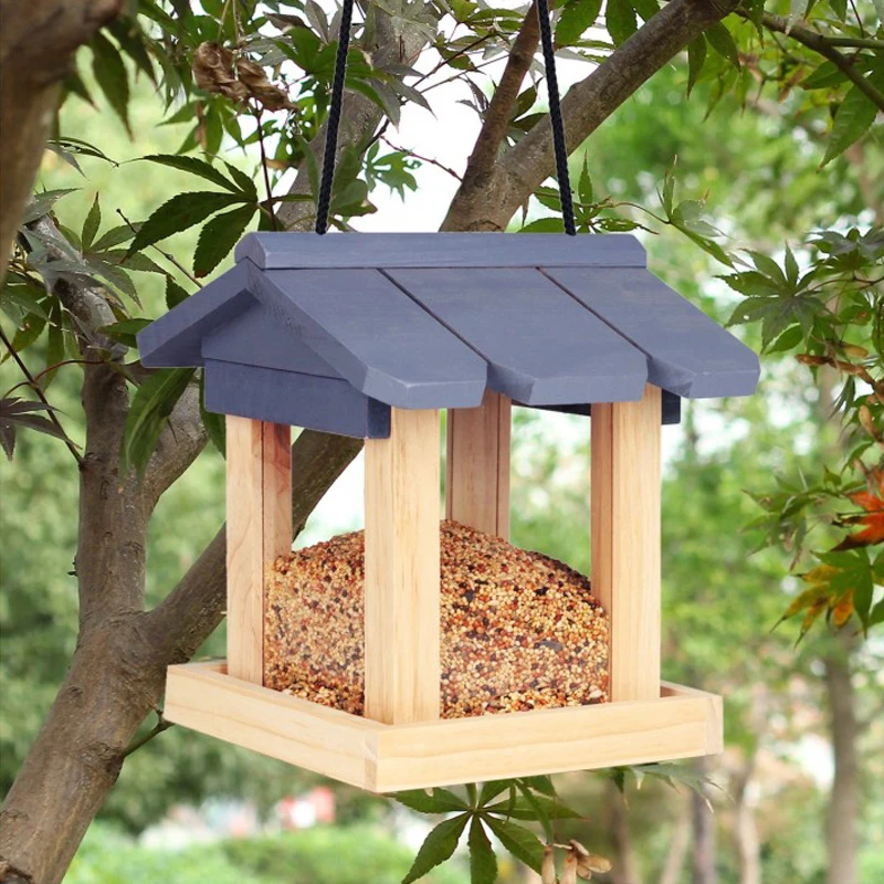 

Small Organic Glass Wooden Wild Bird Feeder for Outdoor Hanging