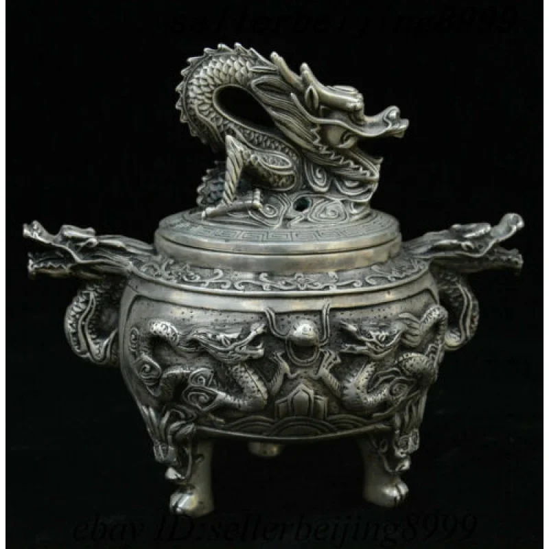 

Antique Tibetan Silver Style Water Dragon Roye Beast Head Incense Burner Incense Burner