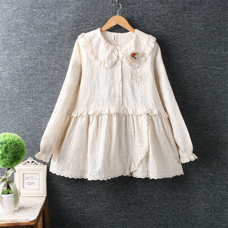 

2022 Spring New Women's Sweet Embroidery Long Sleeve Solid Color Blouse Shirt HT15030