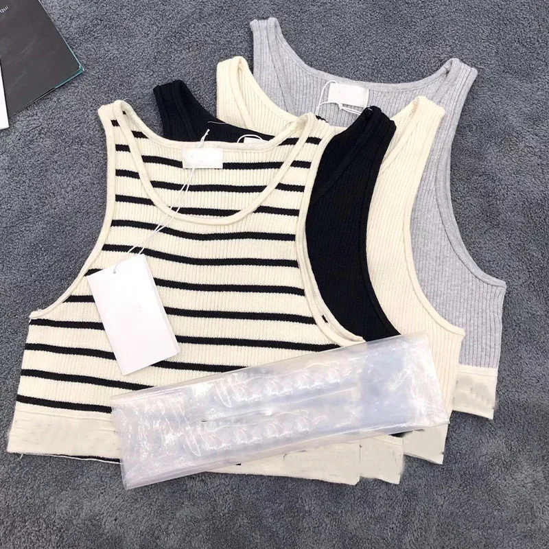 

2022 Spring Summer Woman's Tops Striped Crop Top Vest Sexy Tees Knitting Premium Elastic Female Clothing