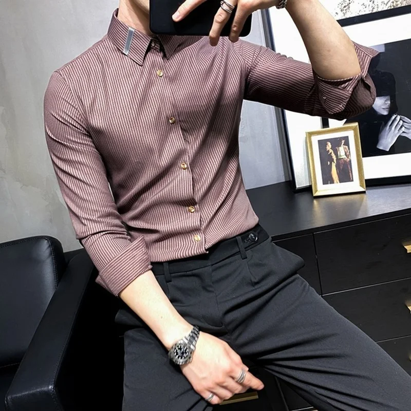 Classic Striped Shirts for Men 2022 Autumn Long Sleeve Business Casual Formal Shirt Social Party Tops High Quality Men Clothing