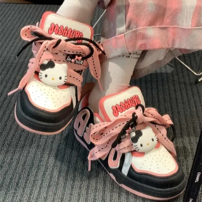 

New Sanrio Hello Kitty Shoes Y2k Sneakers Kawaii Cartoon Cat Athletic Skateboard Sport Designer Casual Comfortable Woman Shoe