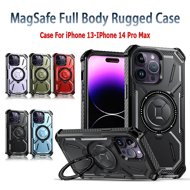 

Magsafe Full Body Rugged Case ForCase For iPhone 13-IPhone 14 Pro Max Built-in kickstand Strong magnetic For iPhone Accessories