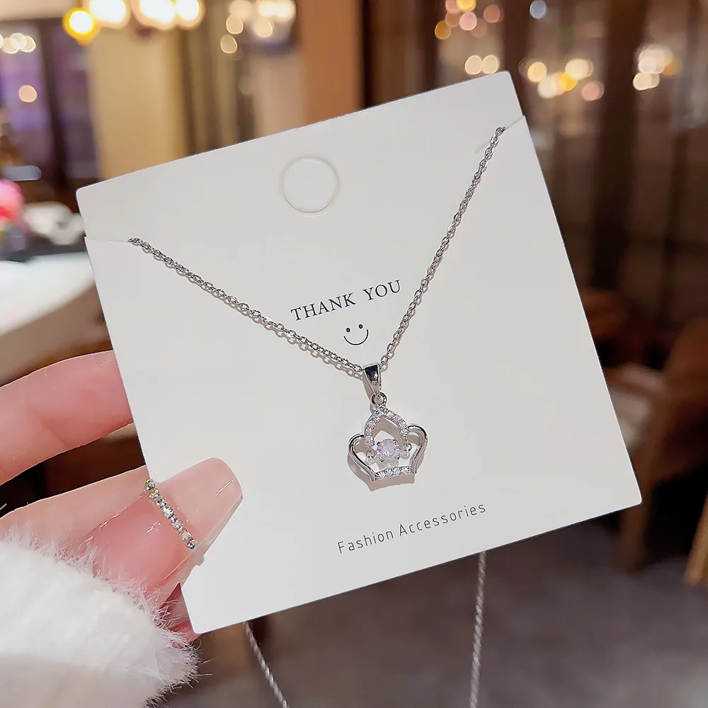 

3D Lucky Little Zircon Crown Love Heart Mother's Day Gift Pendant Necklace Woman Girl Wedding Blessing Jewelry
