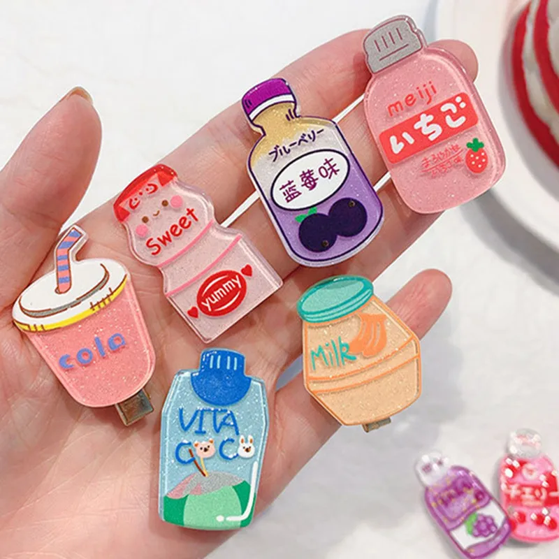 

1pc Cartoon Bottle Fruits Hairpins Creative Barrettes Milk Tea Drink Bottle Hair Clips for Children Girls Kids New Headwear 2023