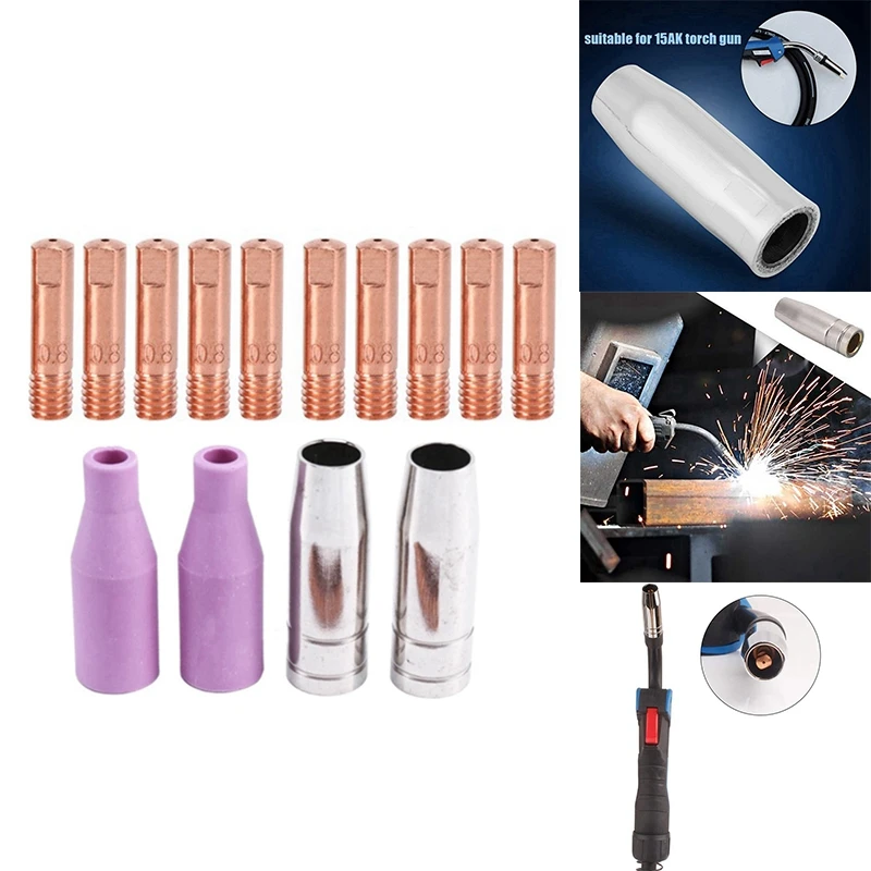 

14Pcs AK15 Mig Welding Torch Cap Tip Contact MB15 Ceramic Accessories Mig Nozzles