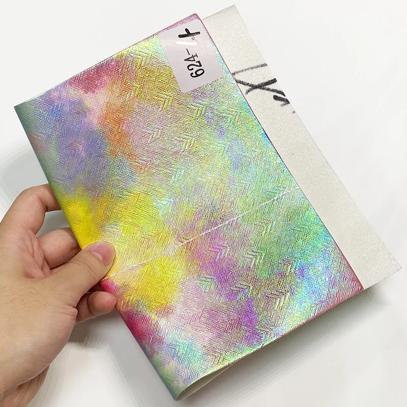 

XHT Arrow Pattern Embossed Pastel Colorful Rainbow Color PU Holographic Faux Leather for Shoe/Bag/Earring/Decoration