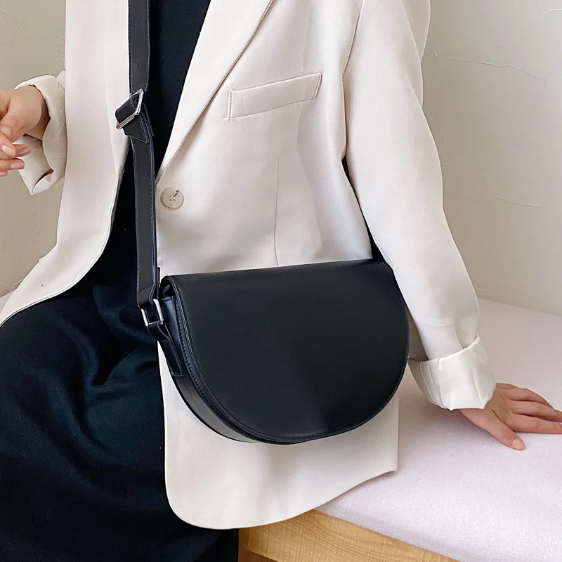 

Fashion Women Genuine Leather Saddle Bag High Quality Shoulder Bag Brand Semi-circle Ladies Crossbody Bags Office Work Packing