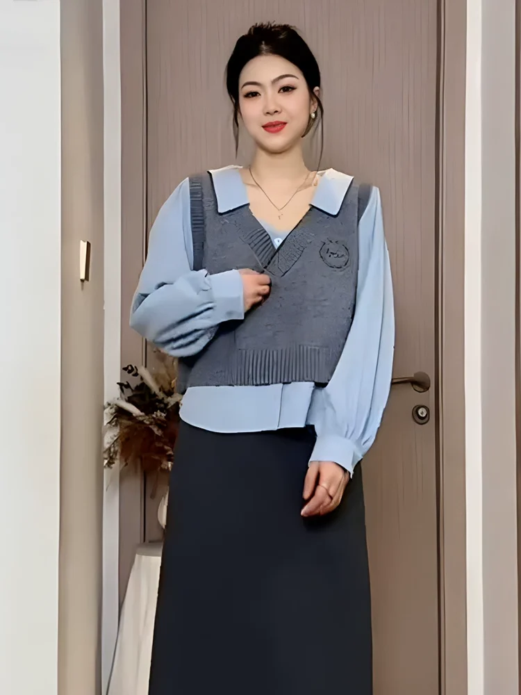 Большие размеры уменьшающие возраст искусственные лоскутные рубашки из двух