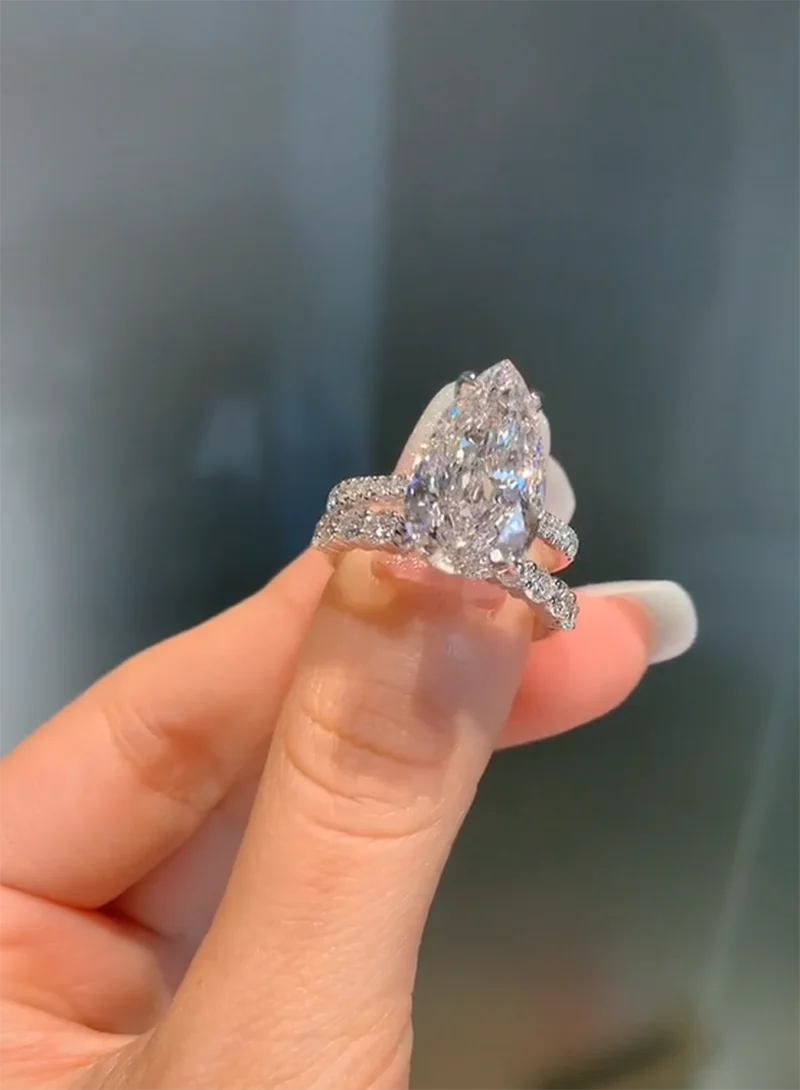 Фото IGI Lab Растущее кольцо с бриллиантом Груша форма D Цвет 1 2 3Ct Твердое белое золото 18 карат комплект Кольцо с бриллиантом свадебное заводское обручальное кольцо №4