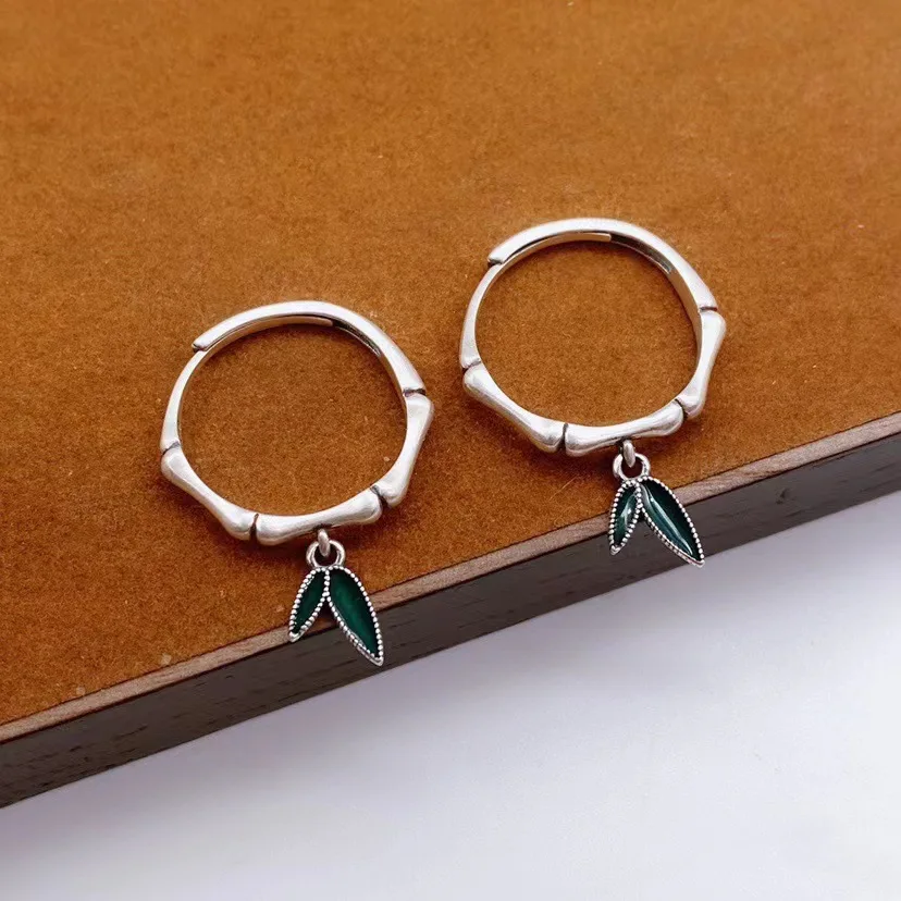 

Bamboo Safety Ring Vintage Small Fresh Enamel Colored Leaf Personalized High Rise Food