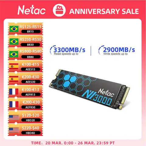SSD-накопитель Netac M2 NVME, 1 ТБ, 500 Гб, 250 ГБ