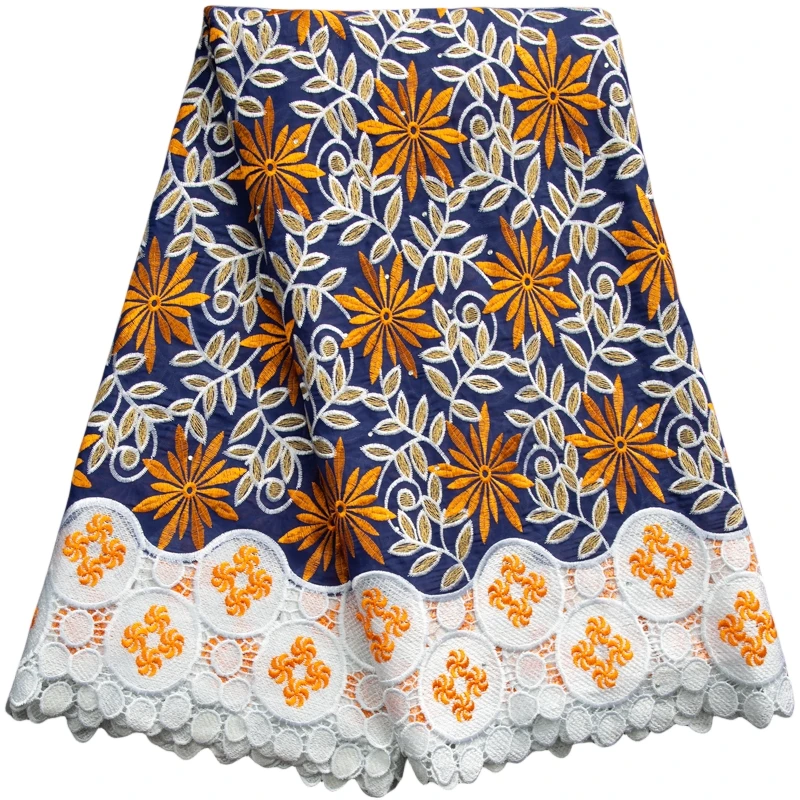 

Африканская Хлопковая кружевная ткань с водорастворимыми краями, швейцарская вуаль, кружевная ткань с камнями, нигерийская кружевная ткань для женского платья A3471