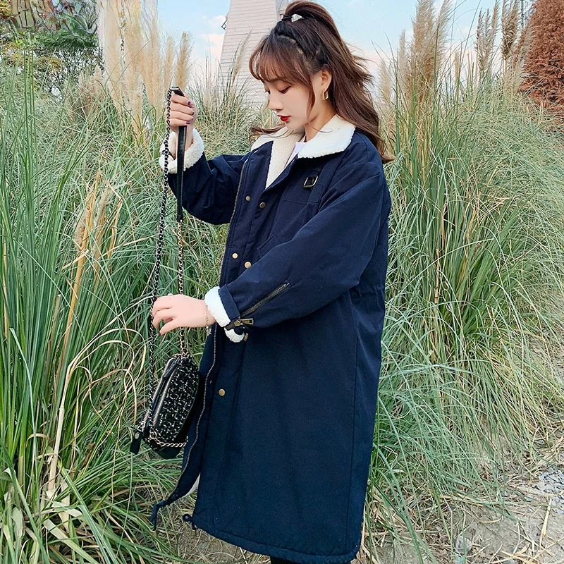 Winter Jacket Women 2021 Coat Women Artificial Lambswool Down Cotton Jackets Female Safari Style Long Parkas  Women Jacket Coat