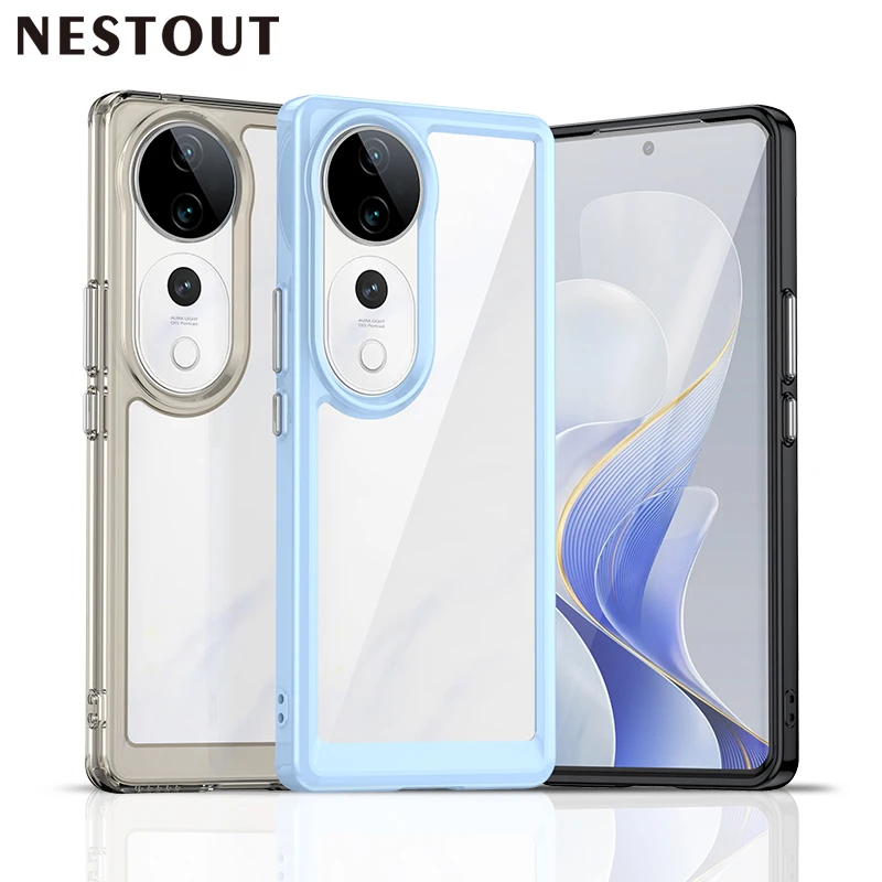 Чехол для VIVO V40 прозрачный жесткий чехол из ПК мягкий бампер ТПУ защита объектива