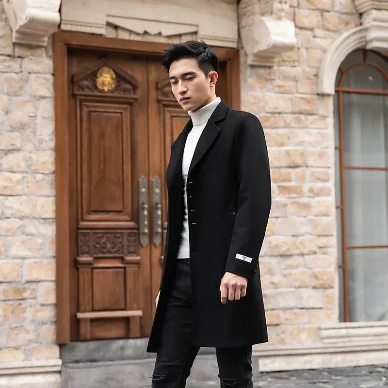 Тренчкот мужской длинный бордовый элегантное шерстяное пальто в английском