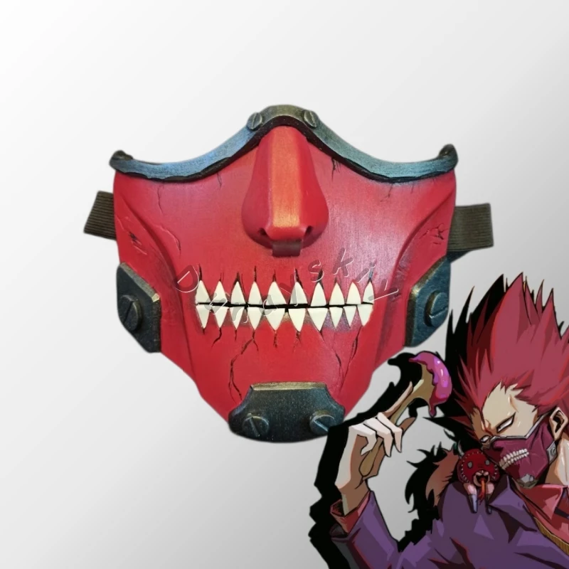 Фото Маска для косплея Дорохедоро (Dorohedoro) «Кэмури» (дымчатая), полумаска, ручная работа, материал EVA, аниме-реквизит, красная маска демона с острыми зубами, для косплея на Хэллоуин №2