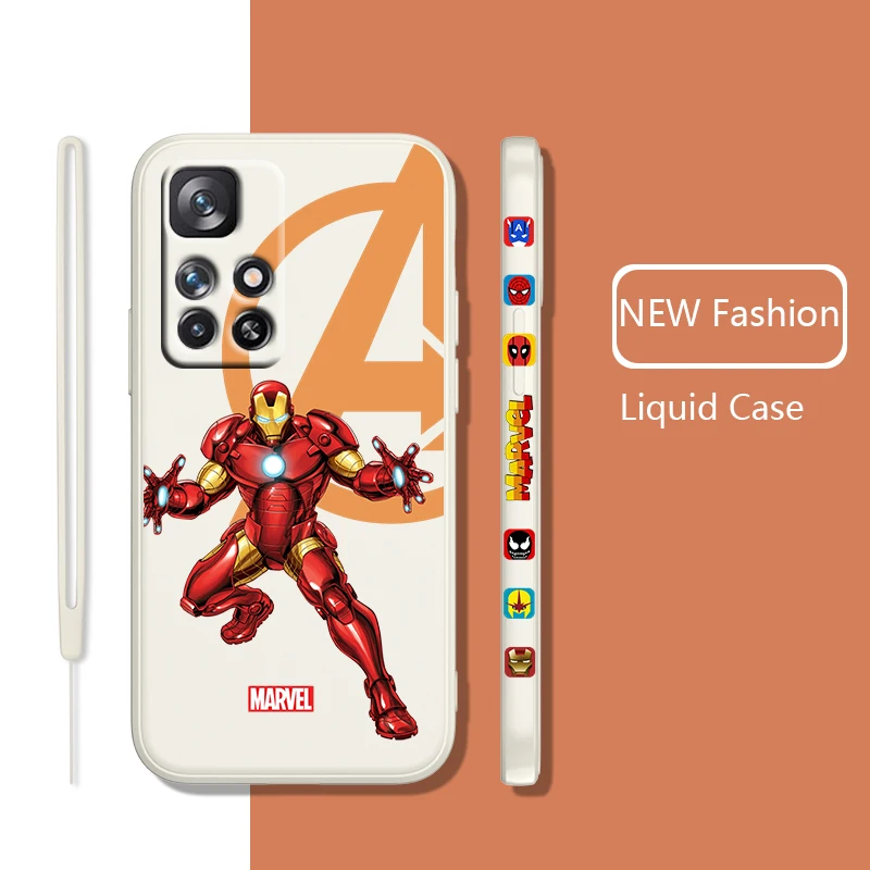 

Marvel Iron Man Funny For Redmi K50 K40 K30 K20 10C X 9C AT A 8A 7A Gaming Pro Plus Liquid Left Rope Silicone Phone Case