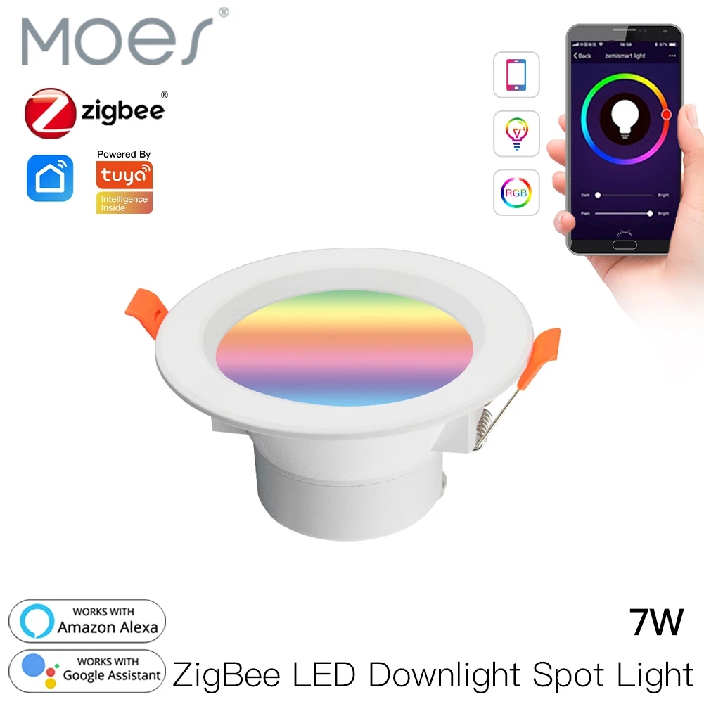

Умный светодиодный светильник MOES ZigBee, круглый светодиодный потолочный светильник с регулируемой яркостью, RGB W + C, работает с Alexa Google Home Hub