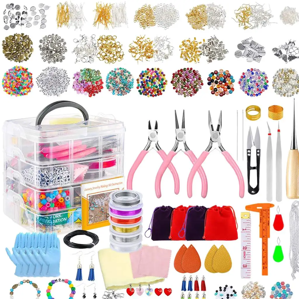 

Jewelry Making Pendant 4 Layer Jewlery Box Spacer Beads Set Alphabet Jewelry Accessories for Gift Art Crafts Class Teens Adults