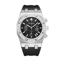 pintime 2022 new fashion men luxury watch all dial work chrono stopwatch rubber strap diamond iced bezel quartz wristwatch