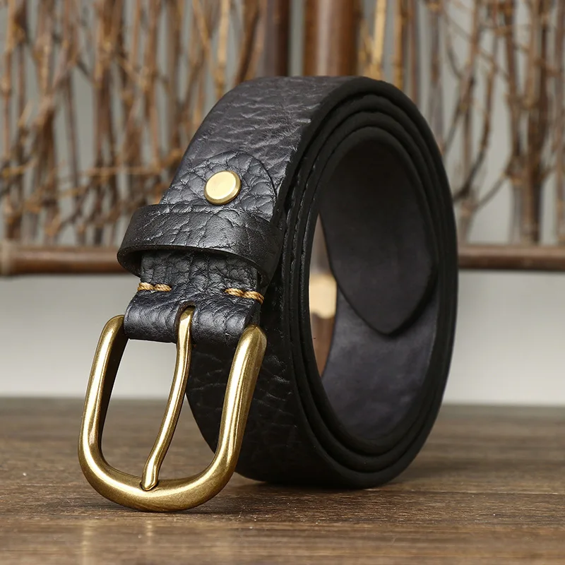 

3.8cm Width Thick Genuine Leather Cowboy Belt for Men - Embossed Design, Copper Pin Buckle, Suitable for Jeans