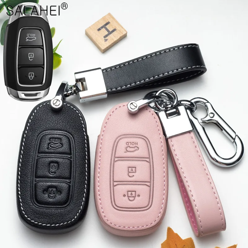 

Leather Car Key Remote Cover For Hyundai i30 i40 ix35 KONA Solaris Grandeur Ig Accent Santa Fe Palisade 2017 2018 2019 Styling
