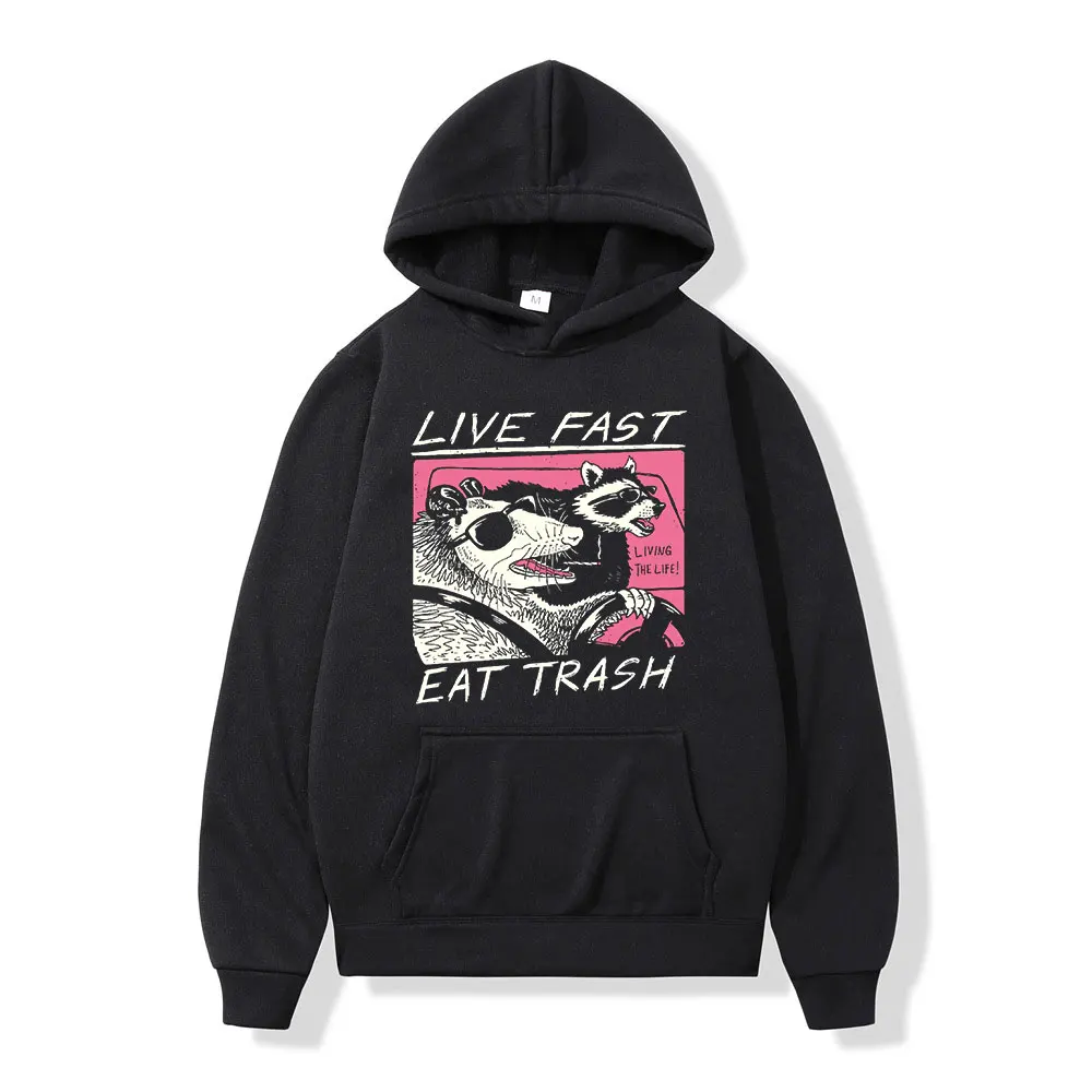 

Живите быстро! Съесть мусор! Толстовки в стиле Харадзюку для мужчин и женщин, уличная одежда, крутой смешной свитшот в стиле аниме, Повседнев...