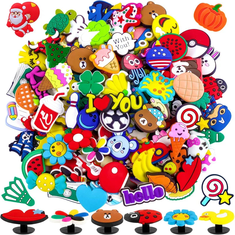 Random 50-100Pcs/Set Cute Jibz Cartoon Character Shoes Accessories Buckle Wholesale Charms Animal Pvc Unisex Kids Birthday Gifts