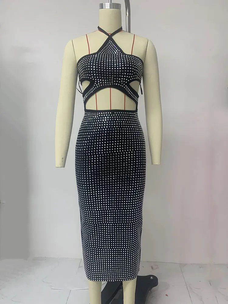 2024 Сексуальное Женское Бандажное платье с подвесным воротником без рукавов