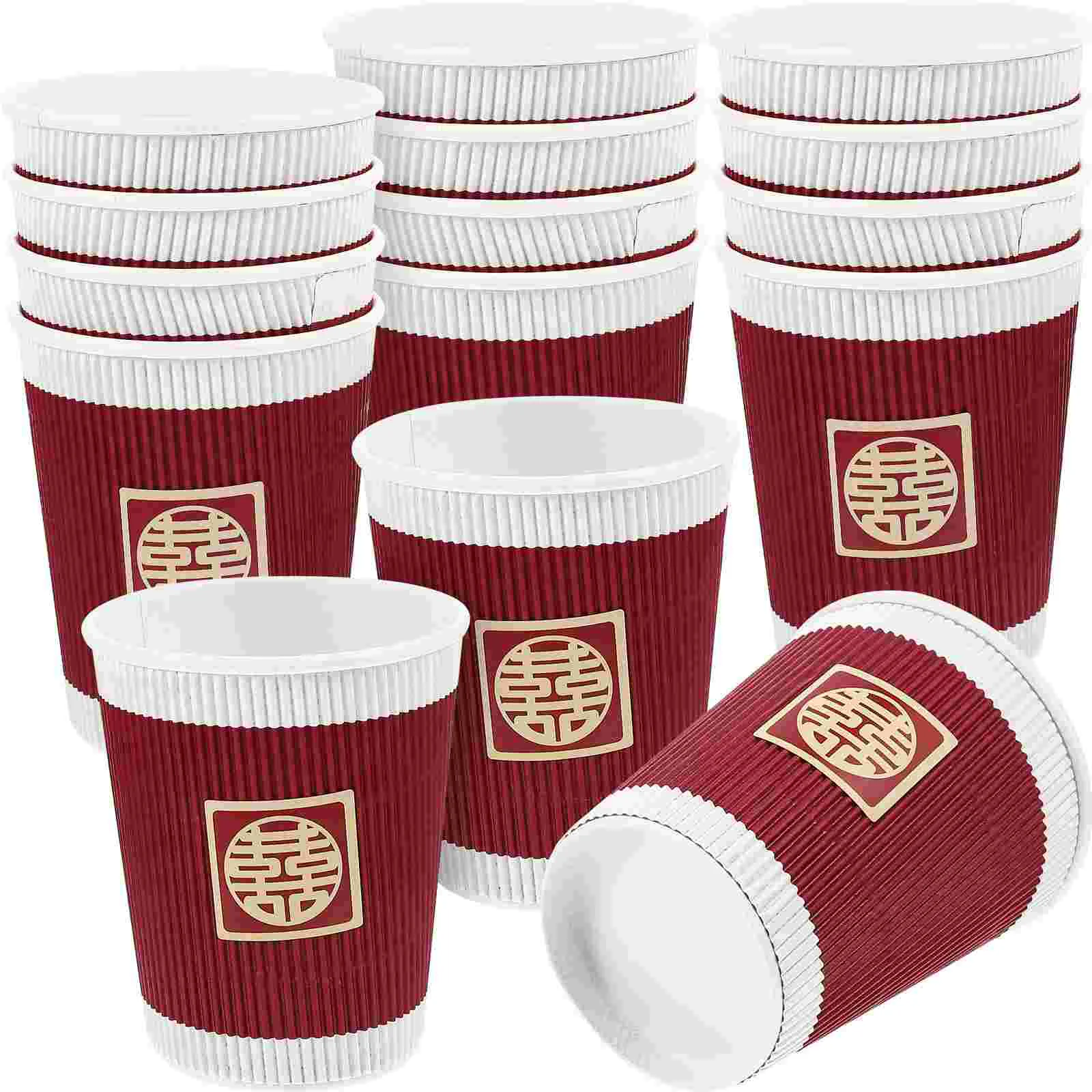 

20 Pcs Chinese Tea Cups Chinese Wedding Paper Cups Parfait Bowl Paper Tea Cups Red Snack Bowls Iced Coffee Cups Bathroom Cups