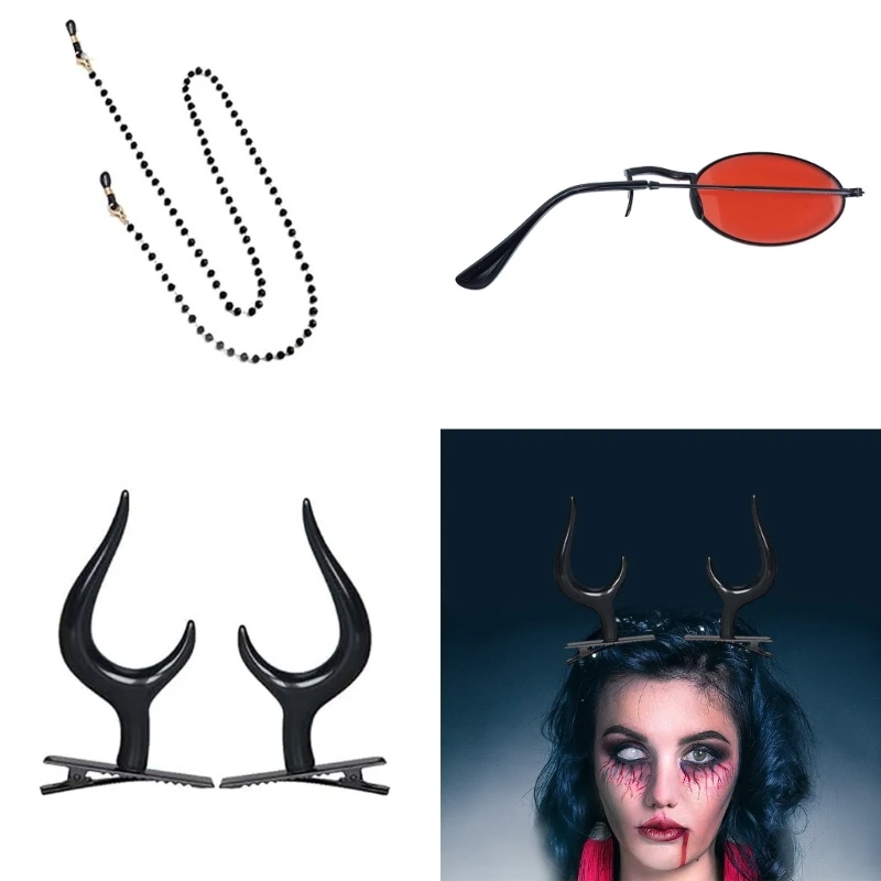 95AB монокулярные очки с цепочкой рога дьявола заколки для волос солнцезащитные