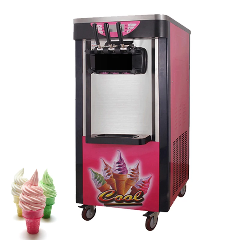 

2100W Commercial Soft Ice Cream Machine With Compressor 26L / H 3 Flavors Electric Vertical Automatic Ice Cream Maker