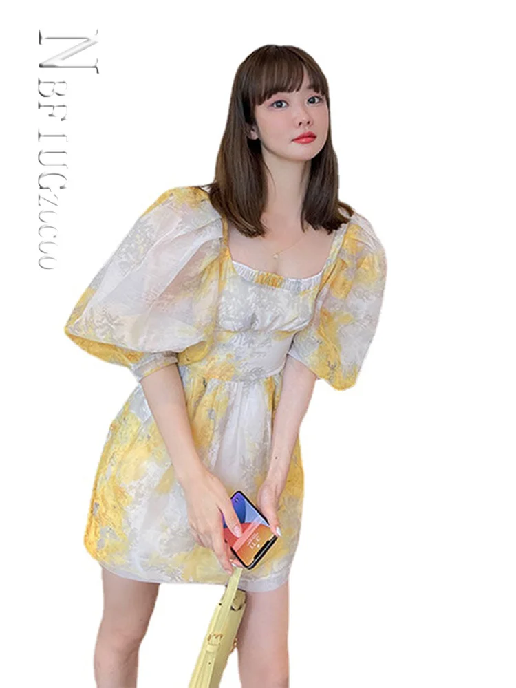 

Women Elegant Dress Summer Fairy Beach Dresses for Women 2022 Party High Waist Vintage Mini Dress Korean