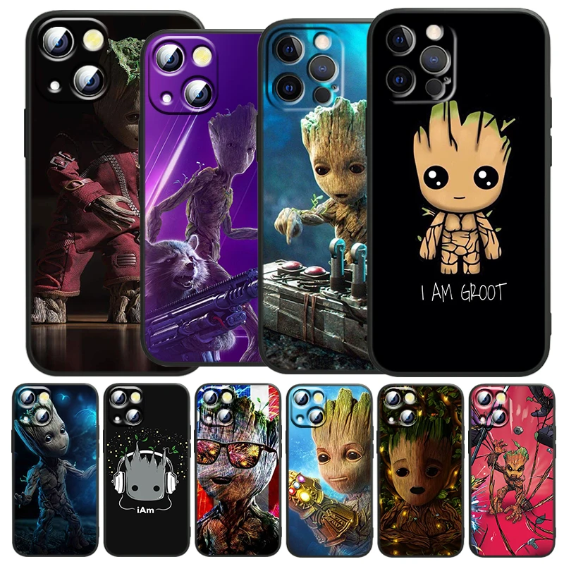 I AM Groot Marvel для Apple iPhone 13 12 Mini 11 XS Pro Max X XR 8 7 6 Plus SE 2020 5 черный мягкий силиконовый чехол